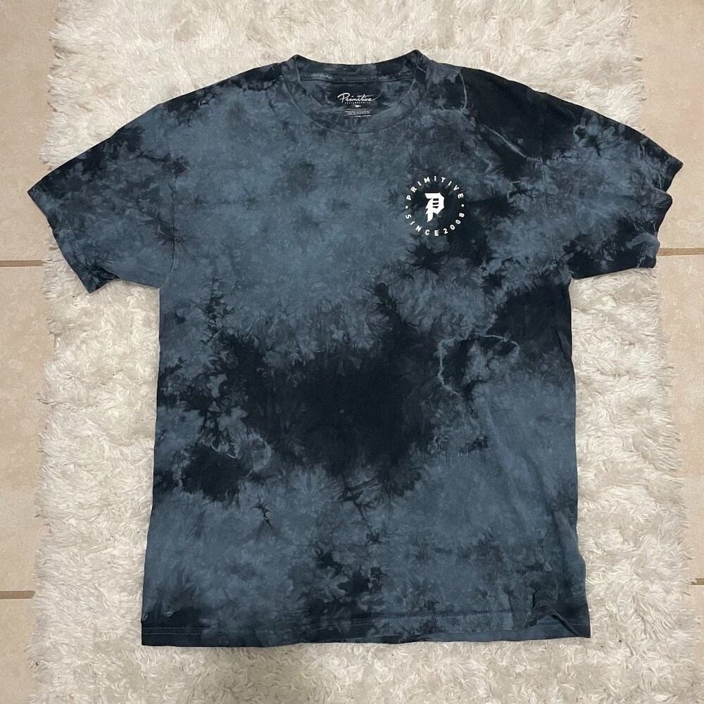 PRIMITIVE Mens Medium Tie Dye Blue Black Short Sleeve Tshirt